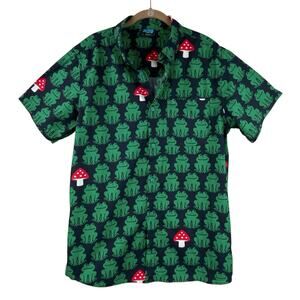 ALab 100% Cotton Frog Mushroom Shirt Size L Camp Boxy Fit Short Sleeve